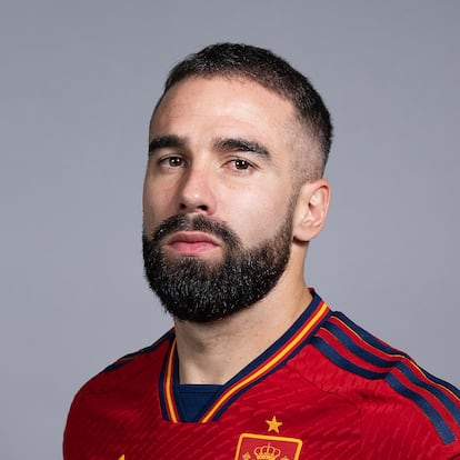 DOHA, QATAR - NOVEMBER 18: Dani Carvajal of Spain poses during the official FIFA World Cup Qatar 2022 portrait session on November 18, 2022 in Doha, Qatar. (Photo by Alex Caparros - FIFA/FIFA via Getty Images)