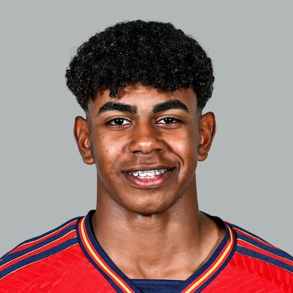 BUDAPEST, HUNGARY - MAY 16: Lamine Yamal Nasraoui Ebana poses for a portrait during a Spain squad portrait session at the UEFA European Under-17 Championship Finals 2023 in the Grand Hotel on May 16, 2023 in Budapest, Hungary. (Photo by Ben McShane - Sportsfile/UEFA via Getty Images)