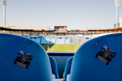 Detalle del estadio de La Romareda, en Zaragoza.