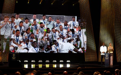 Didier Drogba y Sandy Heribert presentan al equipo masculino del año. el Real Madrid.